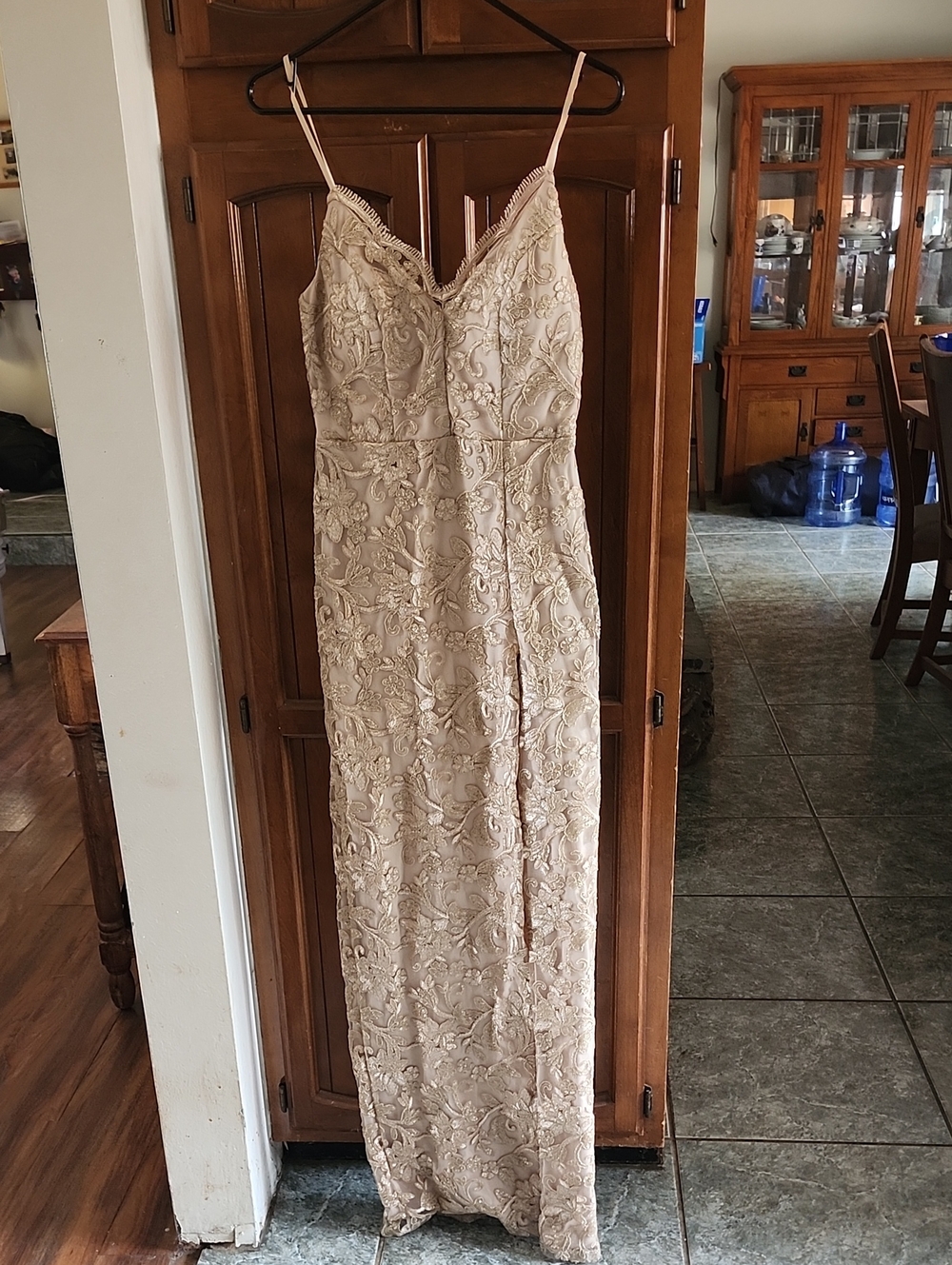 Emerald Sundae Blush-Beige Embroidered Maxi Slip Dress